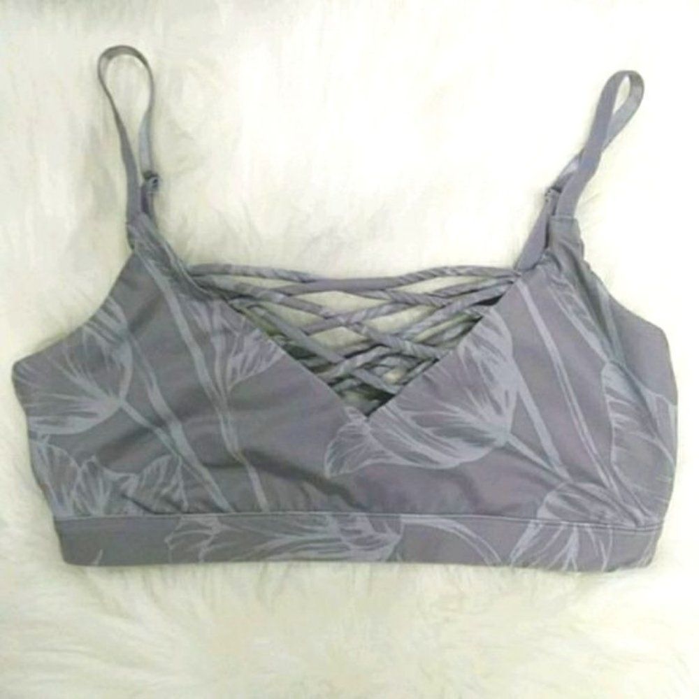 Fabletics Gray Flowered Sports Bra S